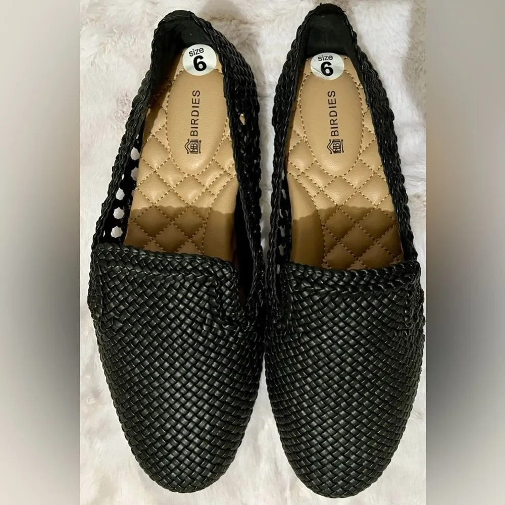Birdies Black Woven Starling Vegan Leather Loafer Flat Size 6 NWOB